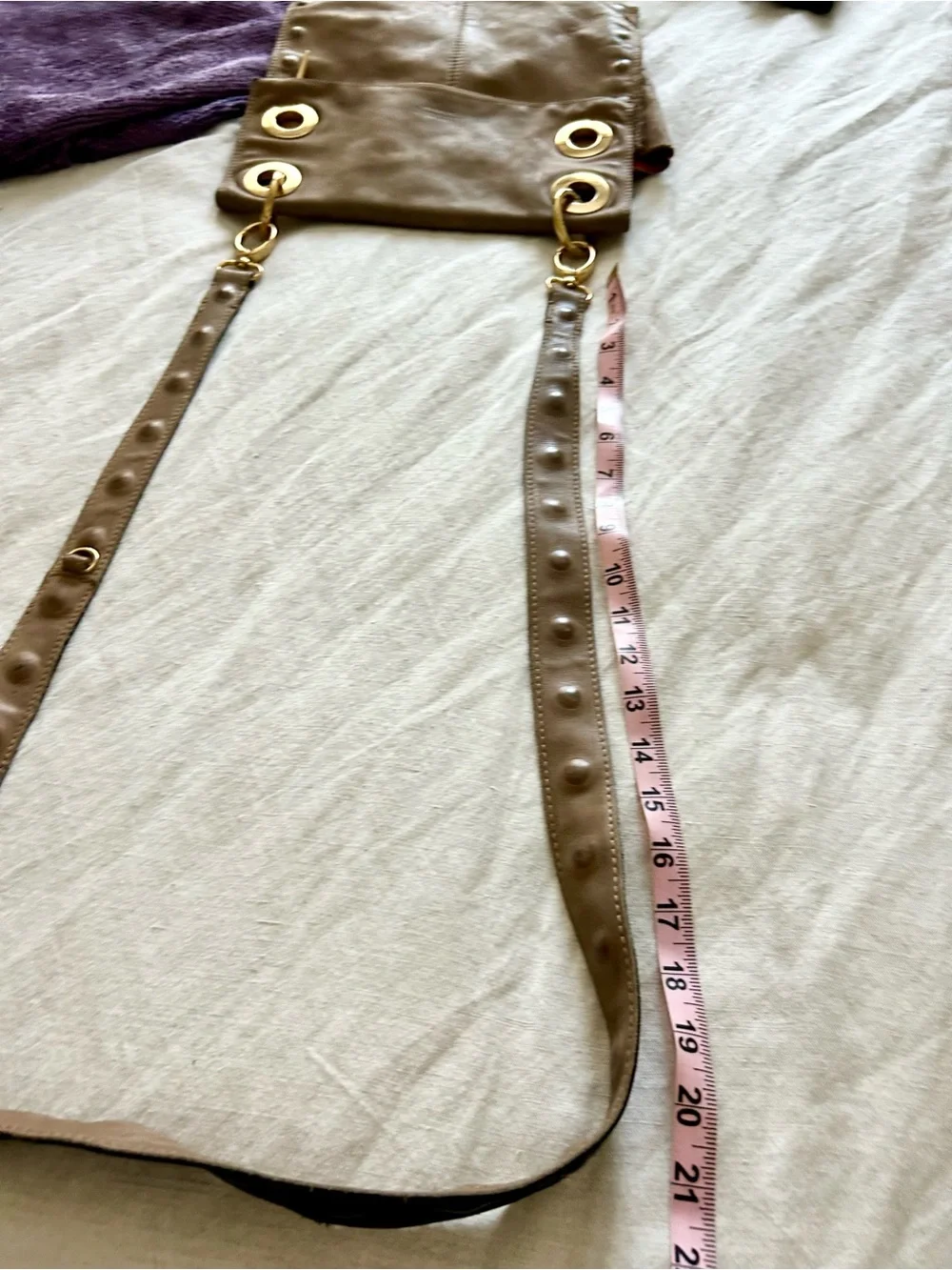 Hammitt Tan Leather Crossbody Bag with Gold Grommet Accents